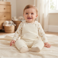 N14615: Baby Unisex Quilted Dungaree & Top Outfit (0-9 Months)